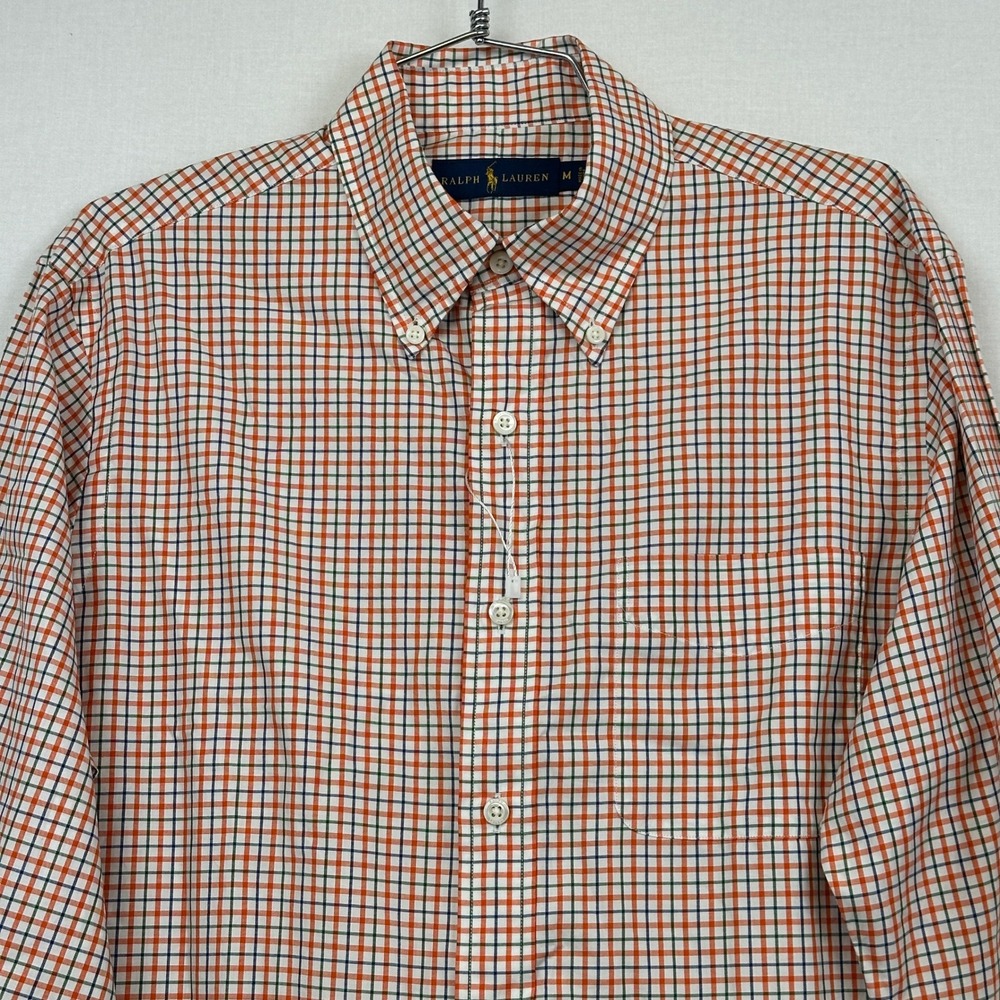 Ralph Lauren Plaid Button Down Shirt Men's M Orange Green Cotton - Picture 2 of 10